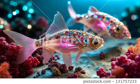 A couple of fish that are sitting on some rocks 131757233