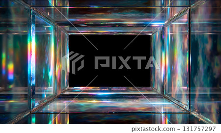 A square mirror cube with a black background 131757297