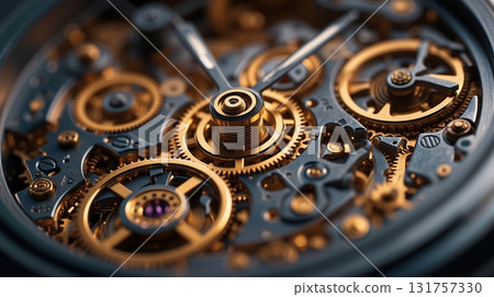A close up of a watch with gears on it 131757330