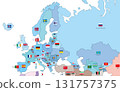 Europe map - Country color coding, flag and country name layers 131757375