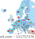 Europe map - Country color coding, flag and country name layers 131757376