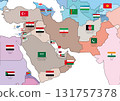Middle East map - Country color coding, flag and country name layers 131757378