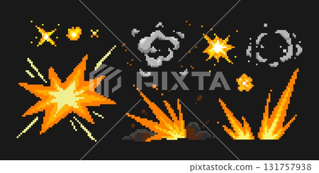 Pixel explosion effects with flames and smoke Pixel explosion effects with flames and smoke 131757938
