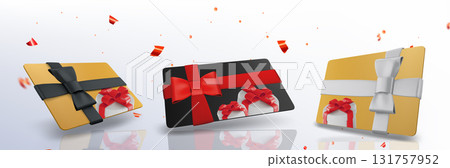 Giftcard designs with bow ribbons and confetti Giftcard designs with bow ribbons and confetti 131757952