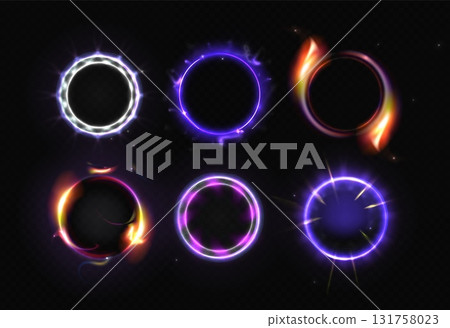 Neon halo circles set isolated on black background Neon halo circles set isolated on black background 131758023