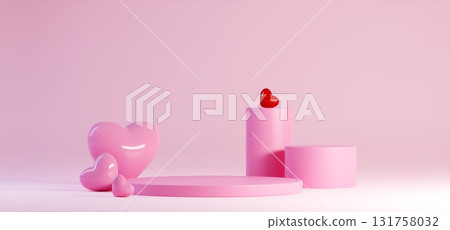 Pink podium with 3D heart shape decoration 131758032
