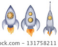 Set of space rockets, spaceships isolated object from a large set of space collection. Watercolor digital illustration 131758211