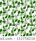 Beautiful green branch with leaves on white background, seamless floral botanical pattern. Digital watercolor 131758216