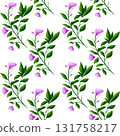 Beautiful pink flowers and green branches with leaves, seamless floral botanical pattern. Digital watercolor hand drawn. For fabric, textiles, wrappers, covers, women, girls, accessories, gifts 131758217