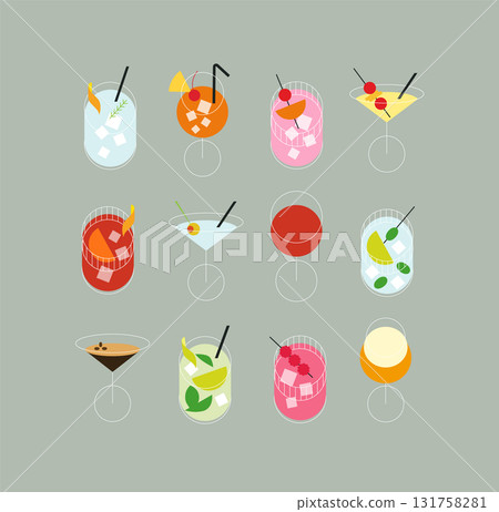 Cocktails minimalist line style grey 131758281