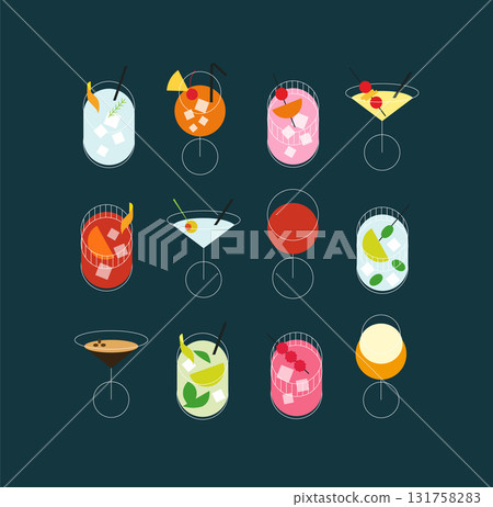 Cocktails minimalist line style turquoise 131758283