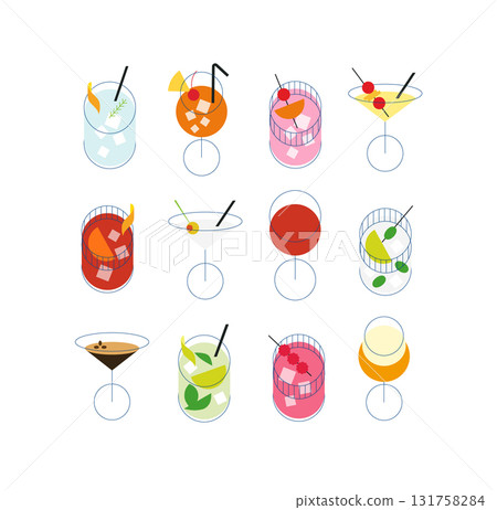 Cocktails minimalist line style white 131758284