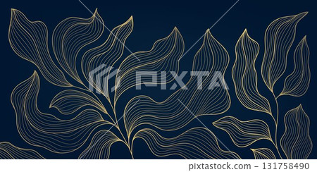 Luxury abstract vector pattern, golden leaves, floral ornaments, elegant linear textures, exotic nature, Art Deco. Modern wallpaper, summer fabric print, spa design, vintage botanical illustration 131758490
