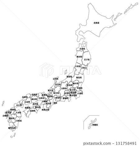 Dividable map of the Japanese archipelago with prefecture names 131758491