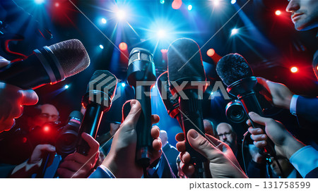 一群拿著麥克風的記者 一群拿著麥克風的記者 131758599