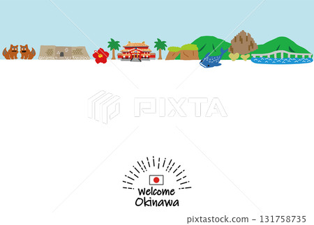 手繪沖繩縣旅遊勝地城市景觀平面色彩 131758735