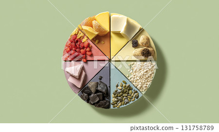 Colorful assortment of sweets and snacks on a circular platter for sharing 131758789