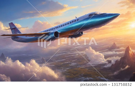 客機飛入傍晚的天空 131758832