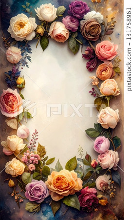 古董玫瑰垂直框架 131758961