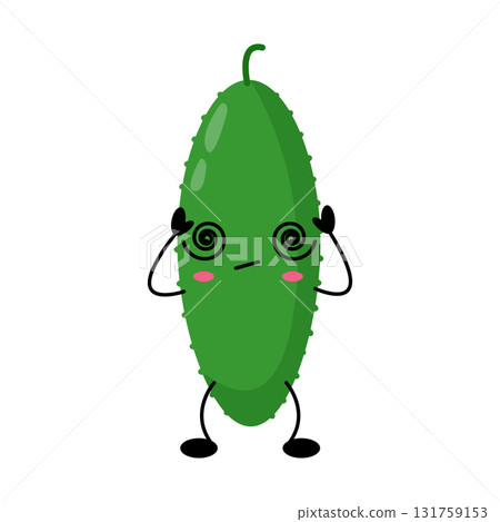 Dizzy cucumber character with spiral eyes Dizzy cucumber character with spiral eyes 131759153