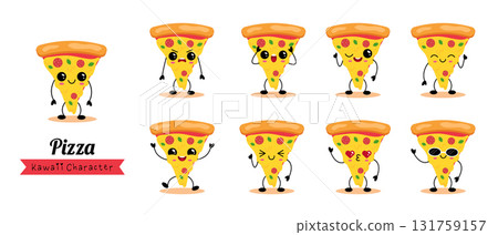 Pizza slice character set with fun emotions 131759157