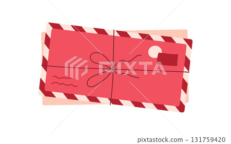 Flat romantic gift card with envelope and message. Cute note signifies love and holiday spirit, ideal for Valentine's Day celebrations. Perfect for romantic occasions heartfelt greetings. 131759420