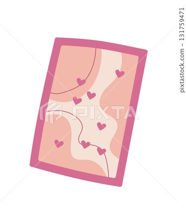 Flat doodle card with hearts and note, perfect for love messages or invitations. Concept of romantic communication, creative stationery, and cute design for celebration. 131759471
