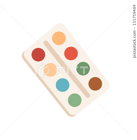 Simple paint palette with colorful dots and flat design for creative activities. Ideal for art and craft projects, suitable DIY school workshops, fun kids hobbyists. 131759484