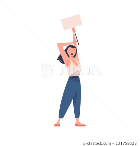 Woman Worker Protesting Participate in Public Demonstration and Rally Hold Banner Vector Illustration 131759528