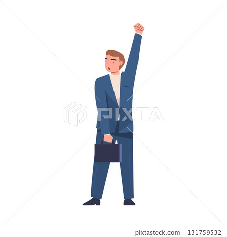 Man Office Worker Protesting Participate in Public Demonstration and Rally Vector Illustration 131759532