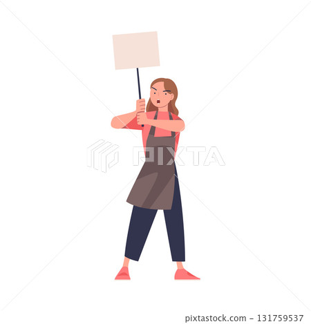 Woman Worker Protesting Participate in Public Demonstration and Rally Hold Banner Vector Illustration 131759537