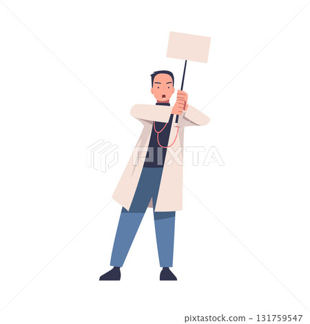 Man Doctor Protesting Participate in Public Demonstration and Rally Hold Banner Vector Illustration Man Doctor Protesting Participate in Public Demonstration and Rally Hold Banner Vector Illustration 131759547