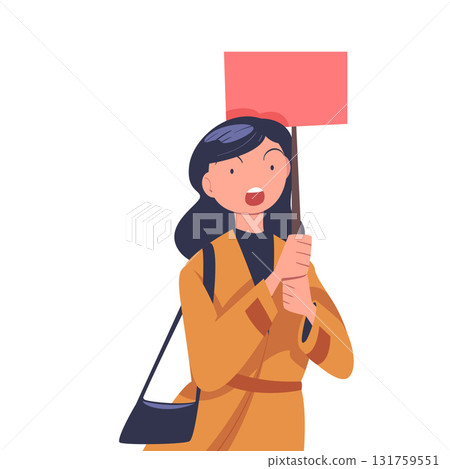 Woman Worker Protesting Participate in Public Demonstration and Rally Hold Banner Vector Illustration 131759551