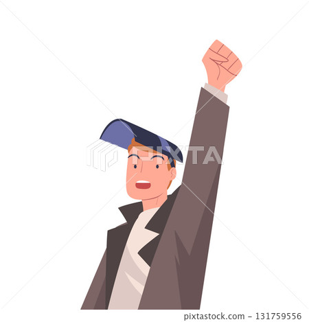 Man Worker Protesting Participate in Public Demonstration and Rally Vector Illustration 131759556