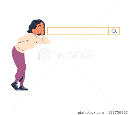 Woman Character Looking for Information in Search Field Bar Vector Illustration 131759562