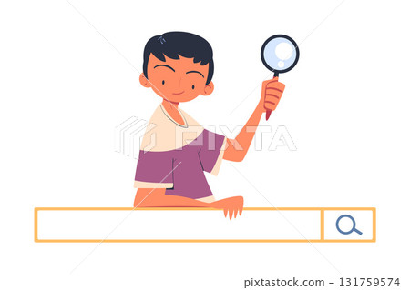 Man Character Looking for Information in Search Field Bar Vector Illustration Man Character Looking for Information in Search Field Bar Vector Illustration 131759574