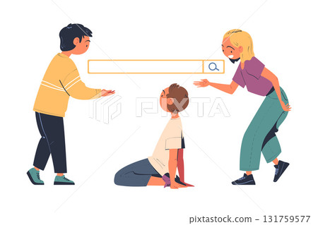 Man and Woman Character Looking for Information in Search Field Bar Vector Illustration Man and Woman Character Looking for Information in Search Field Bar Vector Illustration 131759577