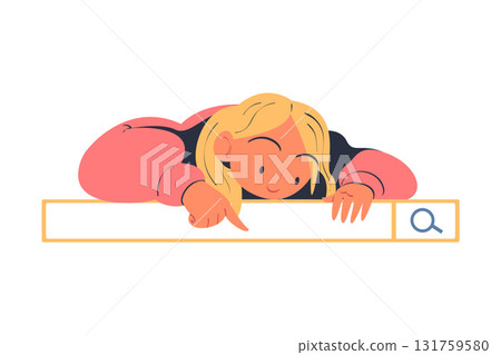 Woman Character Looking for Information in Search Field Bar Vector Illustration Woman Character Looking for Information in Search Field Bar Vector Illustration 131759580