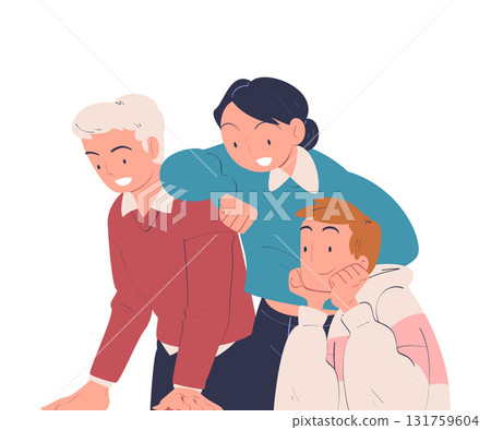 Happy Man and Woman Look at Something Vector Illustration 131759604