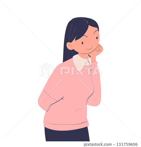Happy Woman Look at Something with Attention and Smile Vector Illustration 131759606