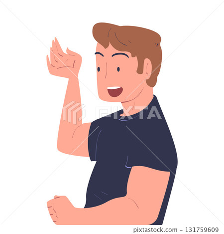 Happy Man Look at Something with Smile Vector Illustration 131759609