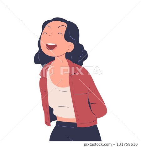 Happy Woman Look at Something with Elated Face Expression Vector Illustration 131759610