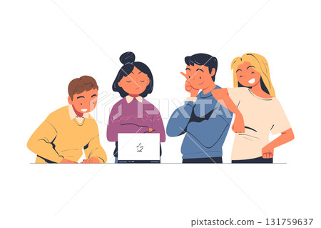 Lucky People Character Happy Looking at Something Celebrating Success and Victory Vector Illustration 131759637