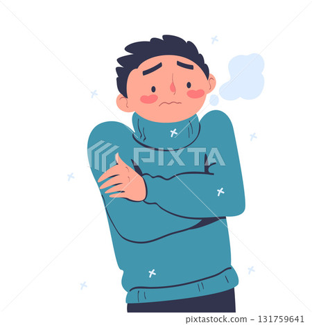 Freezing Man Character Wearing Warm Clothes Trembling Feeling Cold Vector Illustration Freezing Man Character Wearing Warm Clothes Trembling Feeling Cold Vector Illustration 131759641