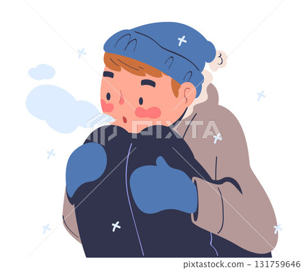 Freezing Man Character Wearing Warm Clothes Trembling Feeling Cold Vector Illustration Freezing Man Character Wearing Warm Clothes Trembling Feeling Cold Vector Illustration 131759646