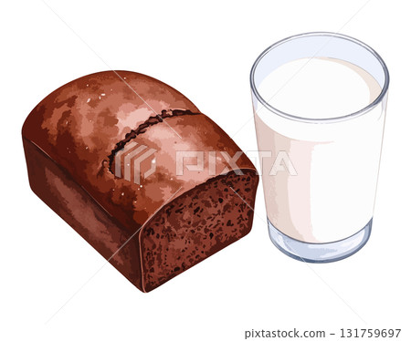巧克力蛋糕和牛奶水彩插圖集-AI生成 131759697