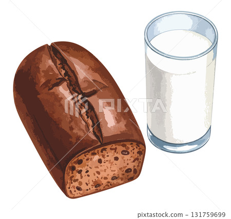巧克力蛋糕和牛奶水彩插圖集-AI生成 131759699