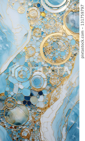 Stained glass mosaic with vibrant gold and blue colors, gold embellishments, creating dynamic composition. Abstract texture background Stained glass mosaic with vibrant gold and blue colors, gold embellishments, creating dynamic composition. Abstract texture background 131759797