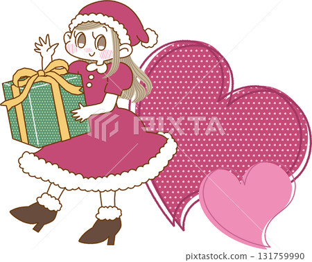 一個女孩穿著聖誕老人服裝,手裡拿著禮物的插圖 一個女孩穿著聖誕老人服裝,手裡拿著禮物的插圖 131759990