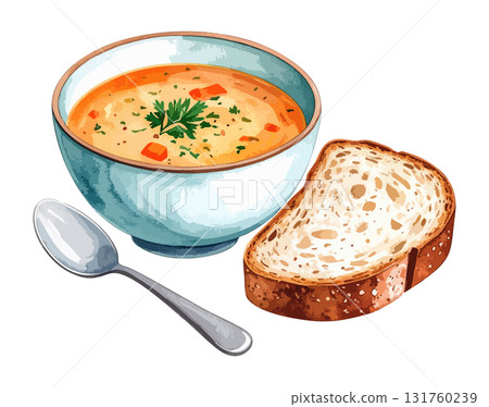 湯和麵包水彩插圖集-AI生成 湯和麵包水彩插圖集-AI生成 131760239